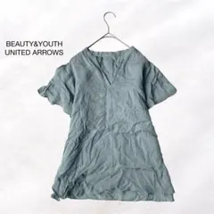 BEAUTY&YOUTH 半袖ブラウス フリル袖 Vネック 涼しげ シンプル