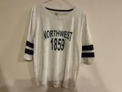 オフホワイト 五分袖Tシャツ L