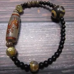 皇帝龍神天珠、フロストオニキス、ゴールドタイチンルチル、三眼天珠のブレスレット
