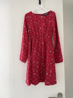 LANDS' END 花柄 長袖 ワンピース レッドのサムネイル