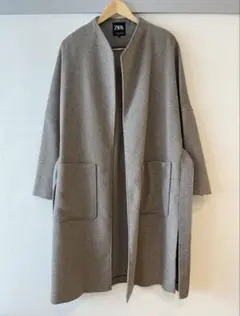 ZARA ノーカラー ロングコート グレージュ