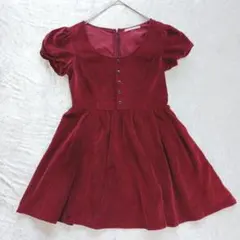 ダズリン バーガンディ 半袖 ワンピース ストレッチ チュニック パフスリーブ
