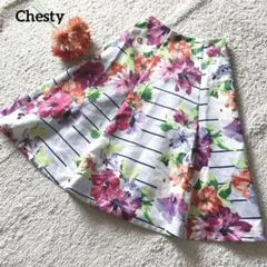 チェスティ Chesty フレアスカート 花柄 ボーダー 新品 華やか