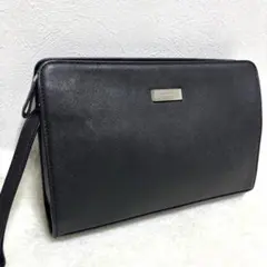 希少 バーバリー レザー クラッチバッグ ロゴプレート サフィアーノ ブラック