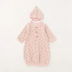 長袖ロンパース 60 小花柄 ピンク ナルミヤ ワッフル生地 綿100%