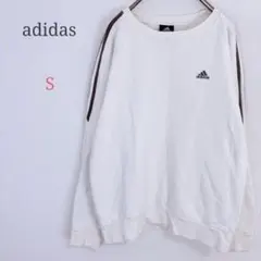 ＊アディダス【M】スウェット トレーナー 綿100% 刺繍ロゴ サイドライン