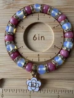 No. 12天然石手作りファッションリングフラワーチャーム付き6インチ