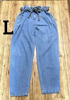 L 古着　ヴィンテージ ライトブルーデニムワイドパンツ