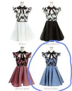 ローブドフルール 高級ホルダーリボンフラワー刺繍フリル袖フレアミニドレス S