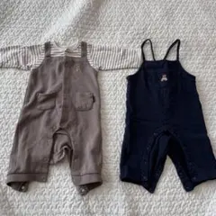 プティマイン 長袖ロンパース オーバーオール セット くま 男の子 80サイズ