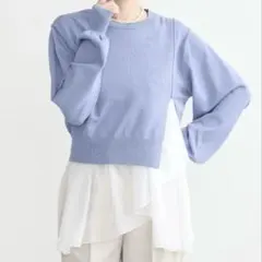 earth music&ecology アシンメトリートップス ブルー ニット