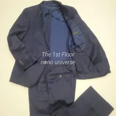 【シルク混】nano universe スーツ ネイビー 無地