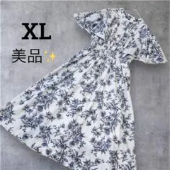 【大人ガーリー♡】MILY BILET花柄フレア袖ワンピース　XL LL 大きい