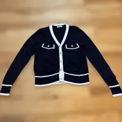 humpy ハンピー バイカラー ニットカーディガン シルバーボタン