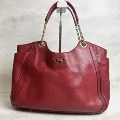 【希少】Ferragamo トートバッグ オールレザーガンチーニ金具 赤