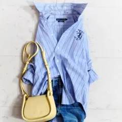 美品✨ラルフローレン コットン ブルーストライプ柄 スリムフィットシャツ 綿
