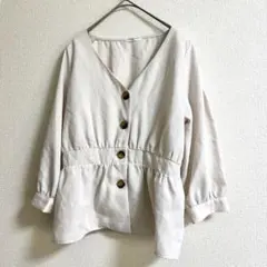 GLACIER【M】Vネック ペプラムブラウス ベージュ