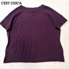 【セシカ】 リヨセル混 ボートネック ラグラン ニット トップス パープル無印のサムネイル
