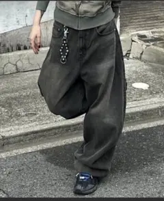 ワイドシルエット デニムパンツ ブラックのサムネイル