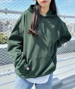 ダークグリーン オーバーサイズ パーカー