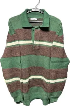 ZARA 緑・茶色ストライプ ニットポロセーター