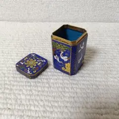 七宝焼 六角小物入れ 香合 鶴 蓋付 在銘不明 古美術 中国美術 1595