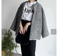DouDou ツイードジャケット　グレーのサムネイル