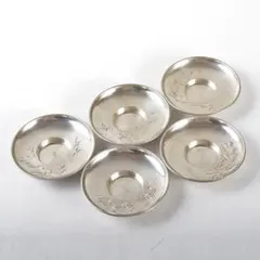 新品未使用〉純錫製器 錫 茶托 煎茶道具 昇峰 5客セット 箱付き【T-7