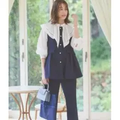 新品　ルイルエブティック　パール釦ジレ＆スリムストレートパンツ　紺色　L