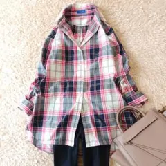 美品　ブルーレーベルクレストブリッジ　チェック柄コットンシャツ　ゆったり　ロゴ