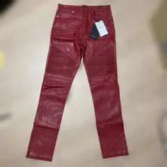 ZARA レザーライダースパンツ サイズ36 レッド 新品タグ付き