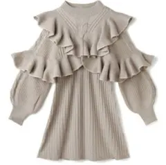 GRL 配色フリルケーブル編みニットワンピース rut628