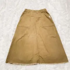 ロゴスデイズ　カーキ デニム ロングスカート 裾フリンジ　【LL】　綿