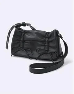 美品 GU ジーユー リボンバッグ ショルダーバッグ ブラック レザー