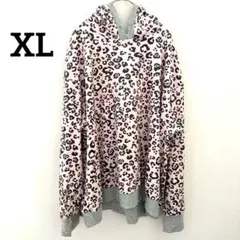 ヒョウ柄 レオパード柄 パーカー フーディー フリース 【XL】 ピンク