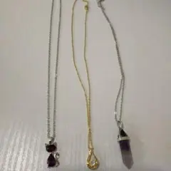 紫色の宝石 ネックレスセット 3点