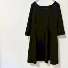 k 084 Aラインワンピース 七分袖 フォーマル　ブラック　無地