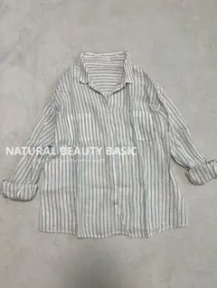 NATURAL BEAUTY BASIC ストライプ 長袖シャツ　リネン100%