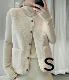 ボア フリース ベスト アイボリー オフホワイトＳ ジレゆったり 大きめ