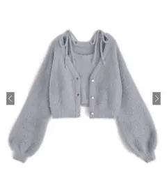 GRL カーディガン×キャミソールシャギーニットアンサンブル pm356