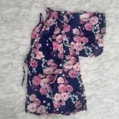 ネイビー花柄 浴衣ドレス 120cm