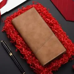 【新品 未使用品】メンズ長財布 12カードスロット付きPUレザー ライトコーヒー