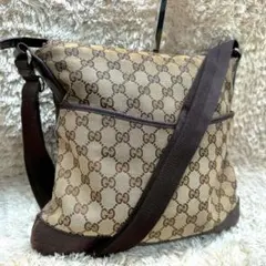 【美品】GUCCI ブラウン ショルダーバッグ GGパターン キャンバスのサムネイル