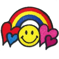 ワッペン にこちゃん レインボー スマイル 赤 アイロン アップリケ 送料無料