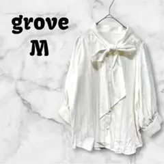 【a-1178】 grove ブラウス シャツ Mサイズ リボン レース