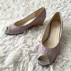 極美品✨ダイアナ パンプス ウェッジソール レース ピンク 24.5 2E