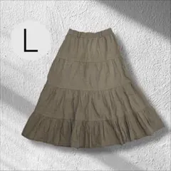 ティアード ロングスカート カーキ ウエストゴム 大人可愛い　フレア