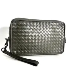 極美品 ボッテガヴェネタ イントレチャート セカンドバッグ カーキ レザー