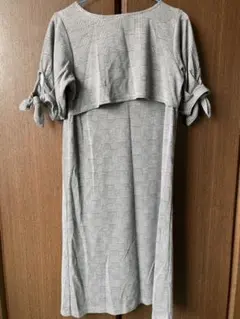 チェック柄リボン付きマタニティ　授乳服ワンピース