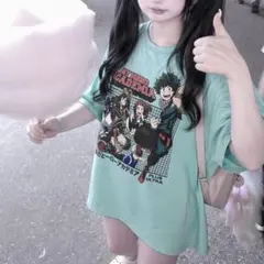 僕のヒーローアカデミア Tシャツ XL グリーン アニメT ビッグシルエット